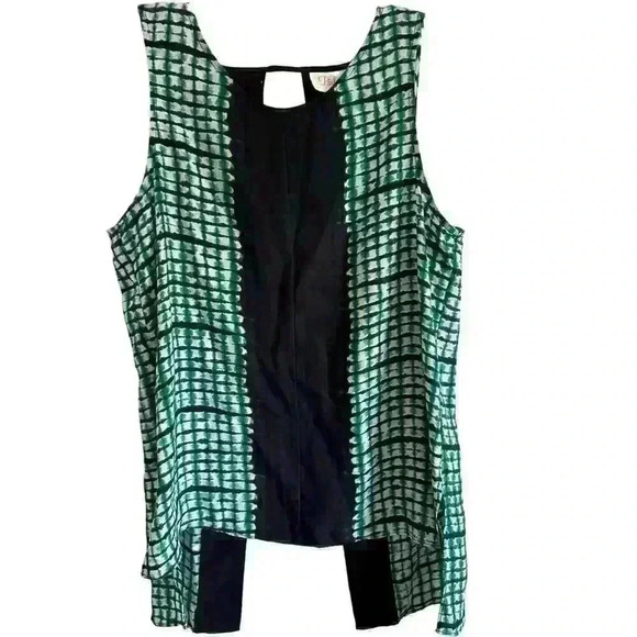 PARKER Silk Tie Dye Color Block Sleeveless Open Back Split Hem Tank Green Small - Picture 10 of 11